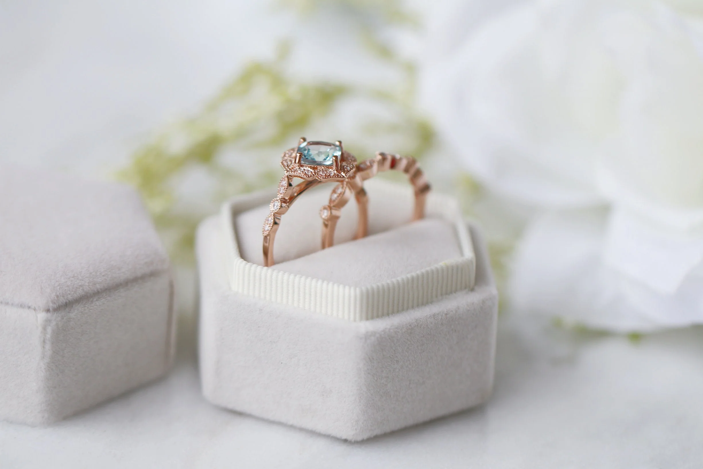 Art Deco Aquamarine Engagement Ring in Solid 14K Rose Gold - Image 5