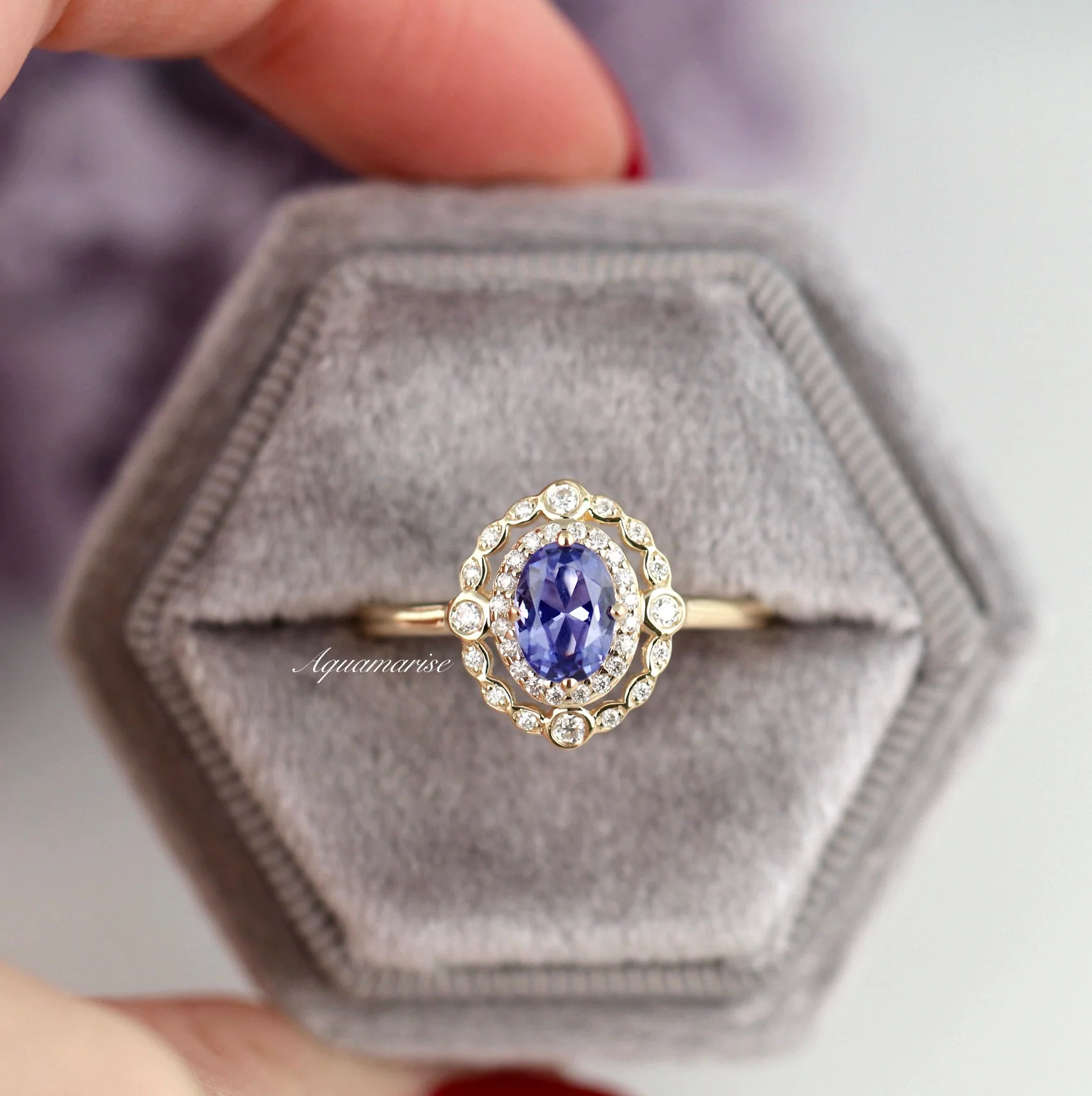 Valentina Natural Tanzanite Engagement Ring in 14K Solid Yellow Gold - Image 3