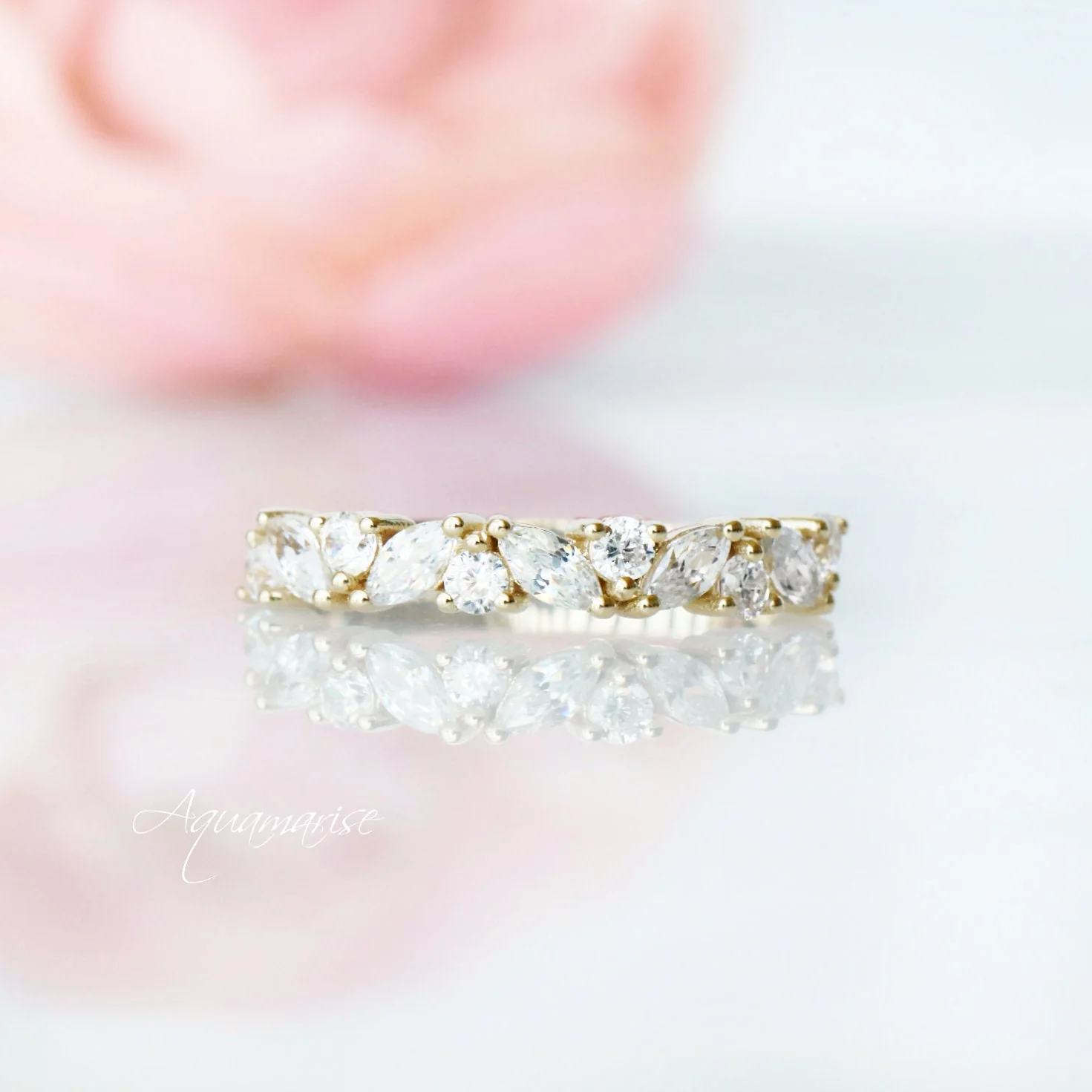 Marquise Diamond Leaf Wedding Ring Set in Solid 14K Yellow Gold - Image 7