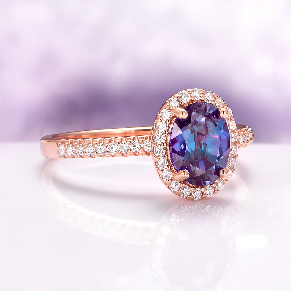 Iris Oval Alexandrite Engagement Ring in 14K Solid Rose Gold - Image 5