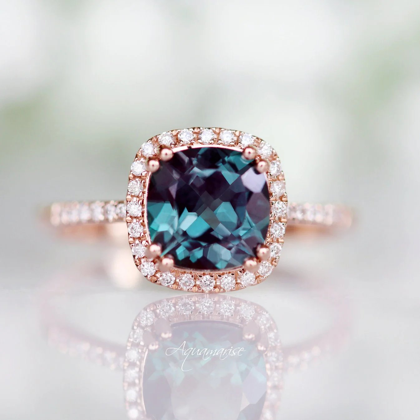 Sienna Cushion Cut Alexandrite Engagement Ring in 14K Solid Rose Gold - Image 2