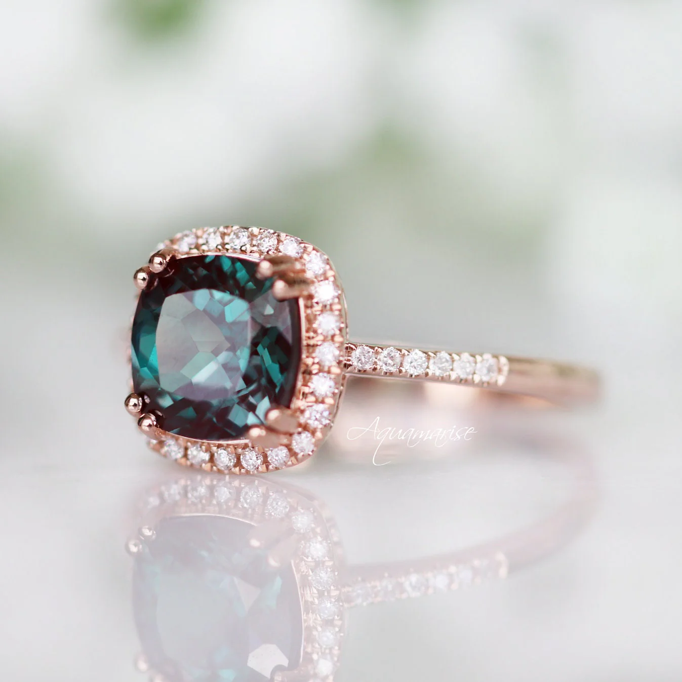 Sienna Cushion Cut Alexandrite Engagement Ring in 14K Solid Rose Gold - Image 5