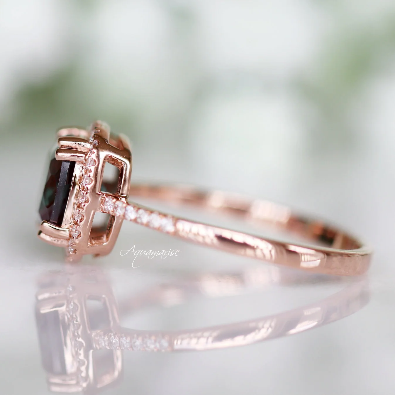 Sienna Cushion Cut Alexandrite Engagement Ring in 14K Solid Rose Gold - Image 6