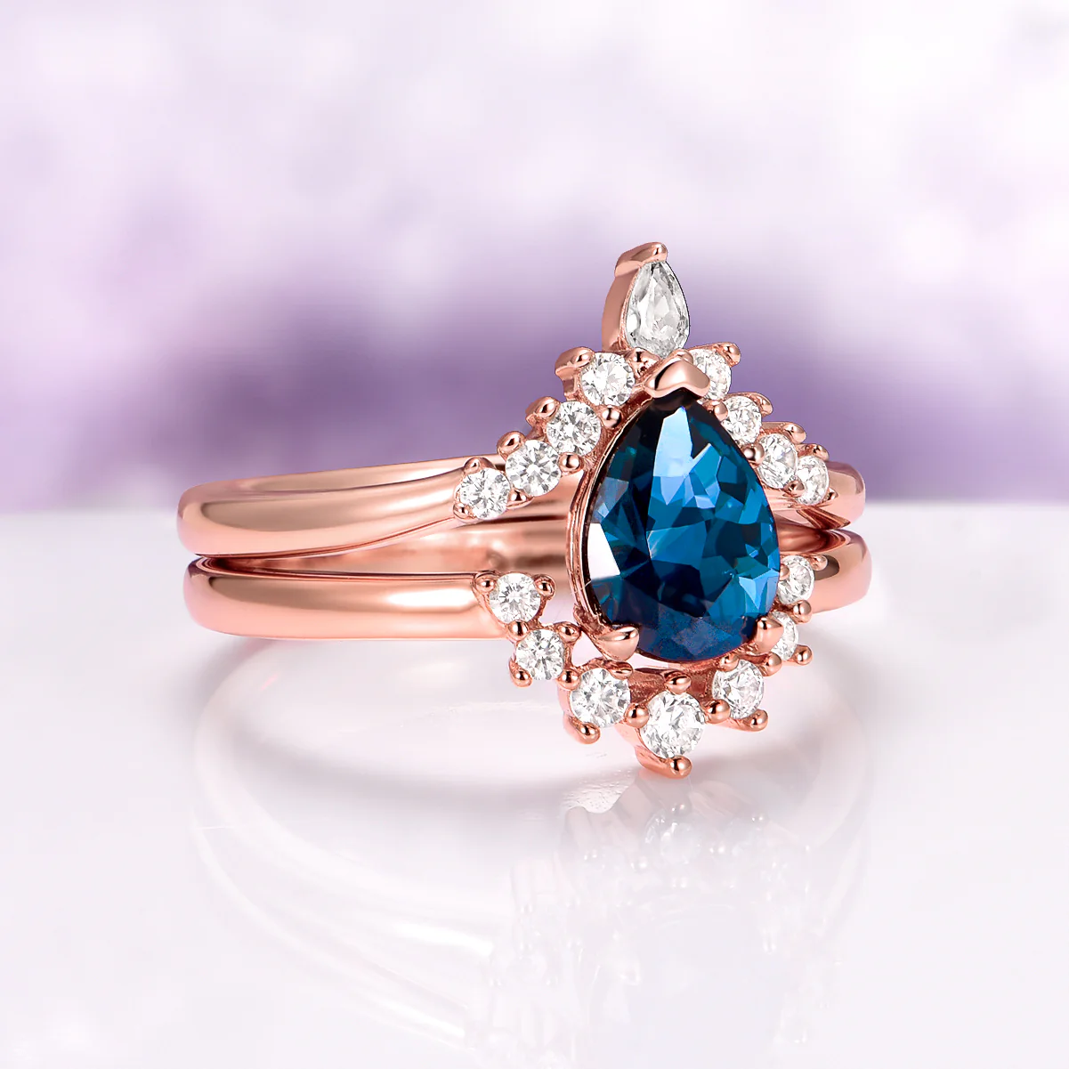 Lunette Natural London Blue Topaz Engagement Ring Set in 14K Solid Rose Gold - Image 3
