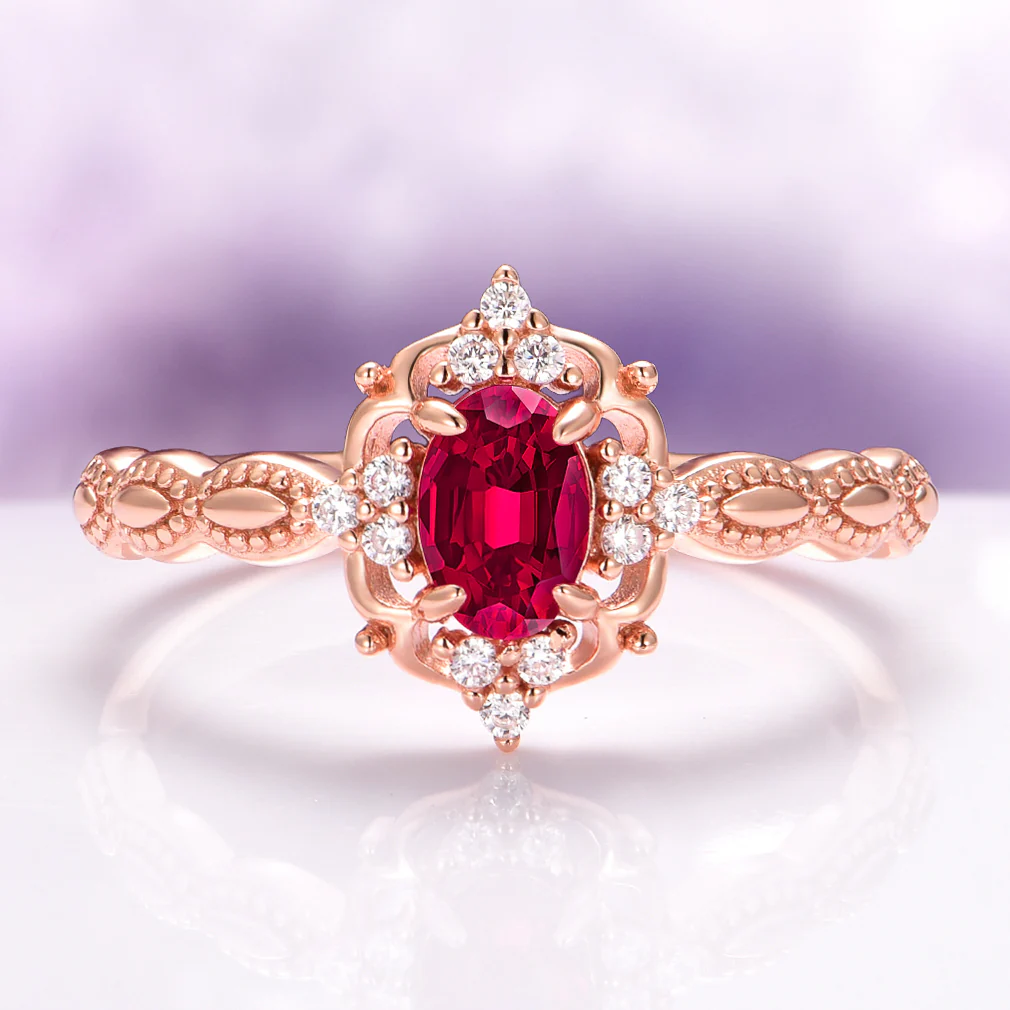 Vintage Ruby Engagement Ring in 14K Solid Rose Gold