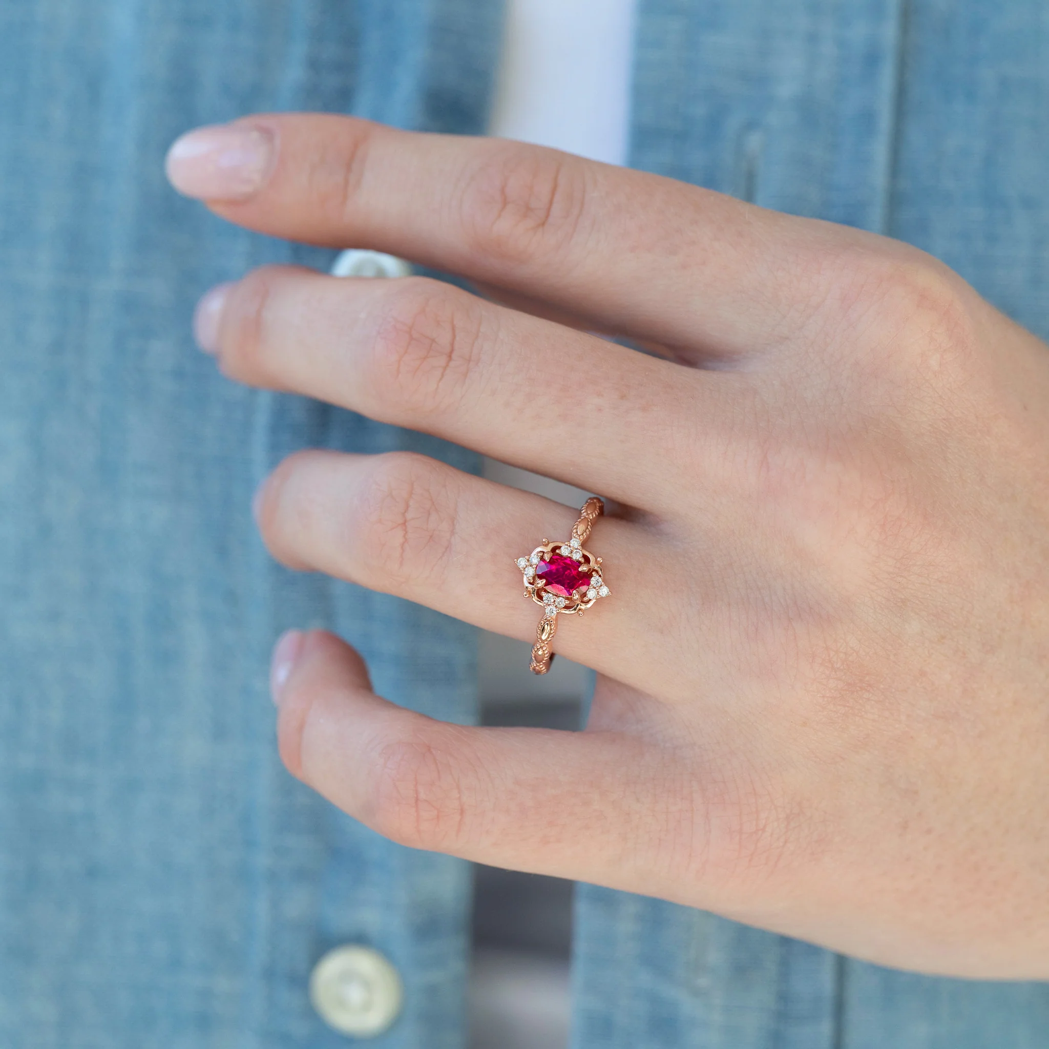 Vintage Ruby Engagement Ring in 14K Solid Rose Gold - Image 3
