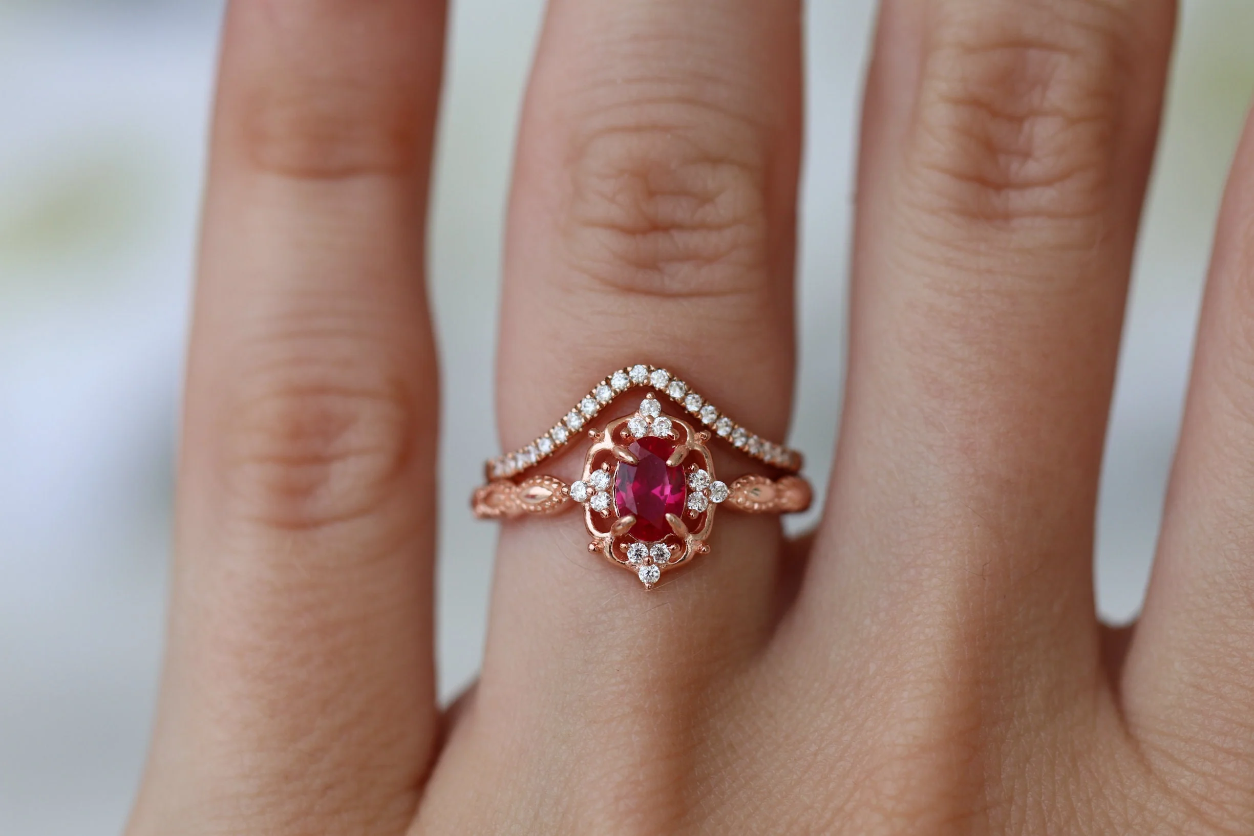 Vintage Ruby Engagement Ring in 14K Solid Rose Gold - Image 4