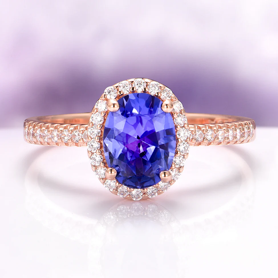 Iris Oval Tanzanite Engagement Ring in 14K Solid Rose Gold