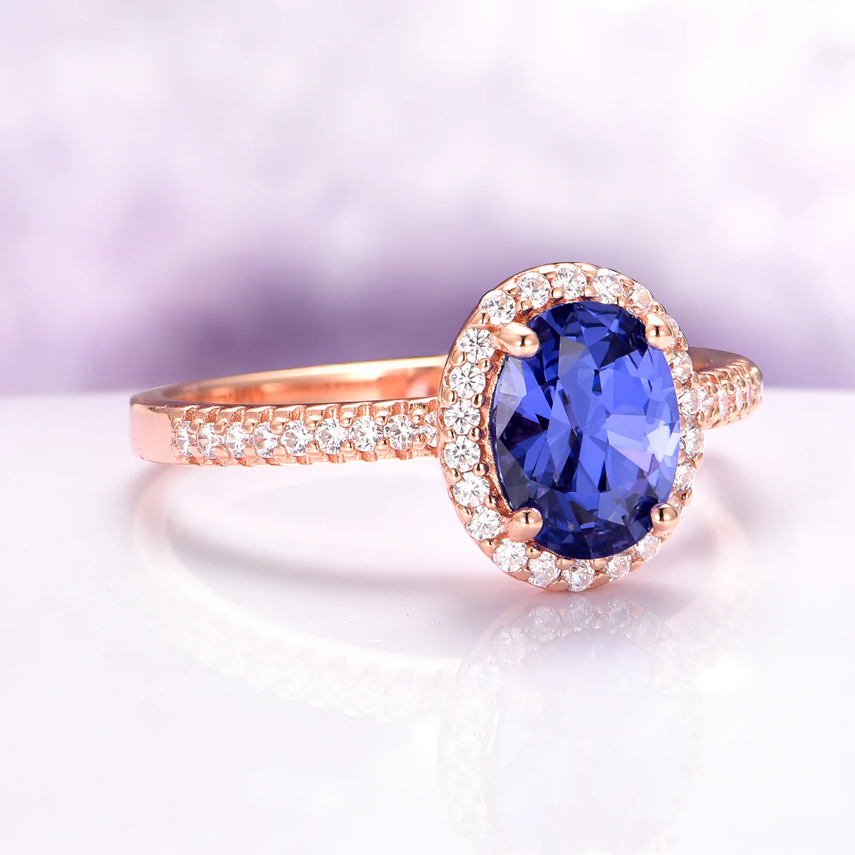 Iris Oval Tanzanite Engagement Ring in 14K Solid Rose Gold - Image 6