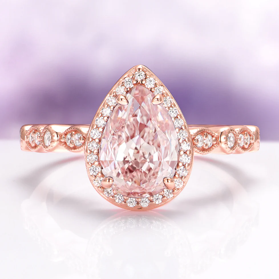 Teardrop Natural Morganite Engagement Ring in 14K Solid Rose Gold