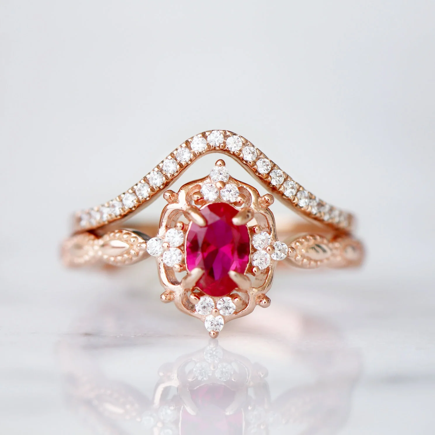 Chevron Stacking Wedding Band in 14K Solid Rose Gold - Image 4
