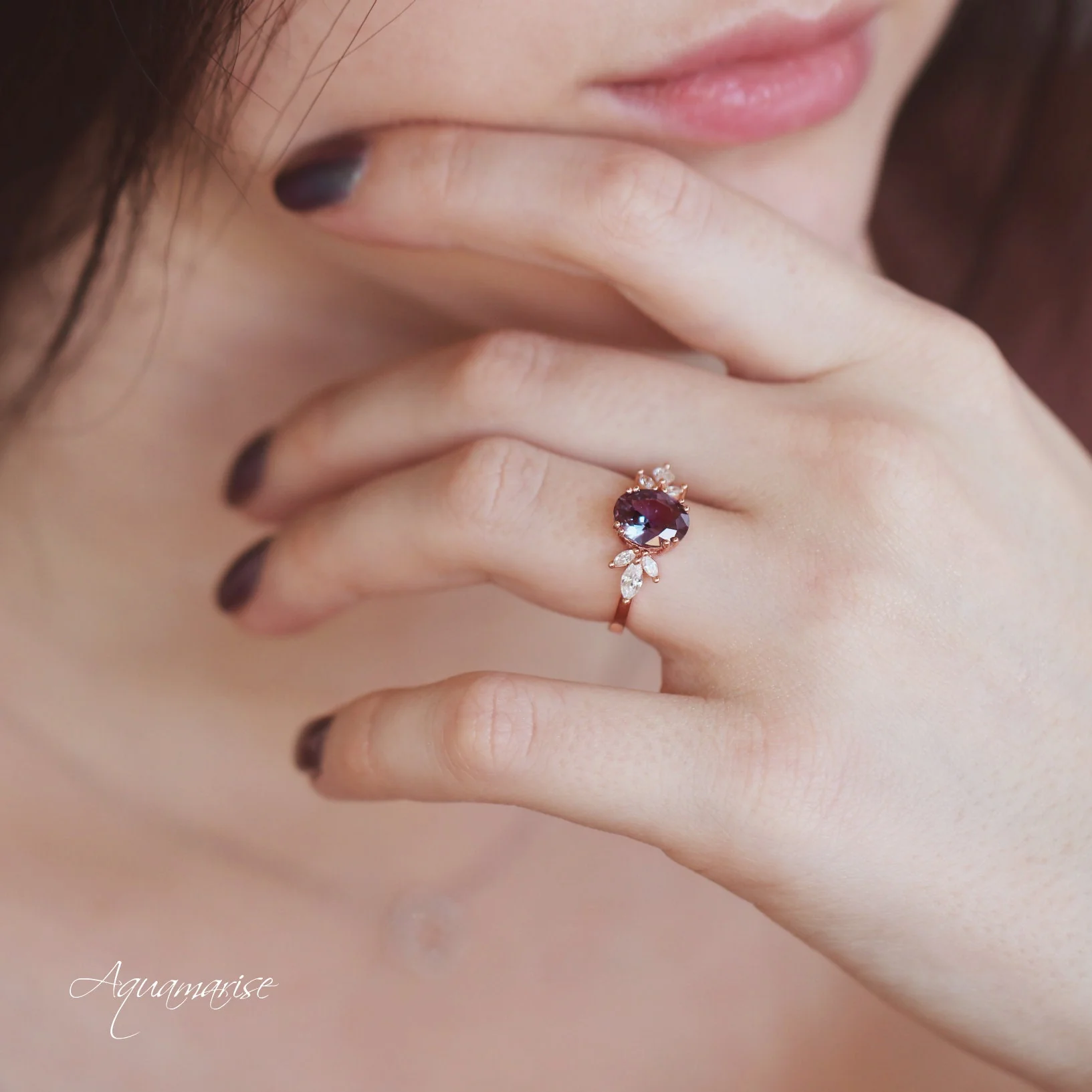 Eva Alexandrite Engagement Ring in 14K White Gold - Image 3