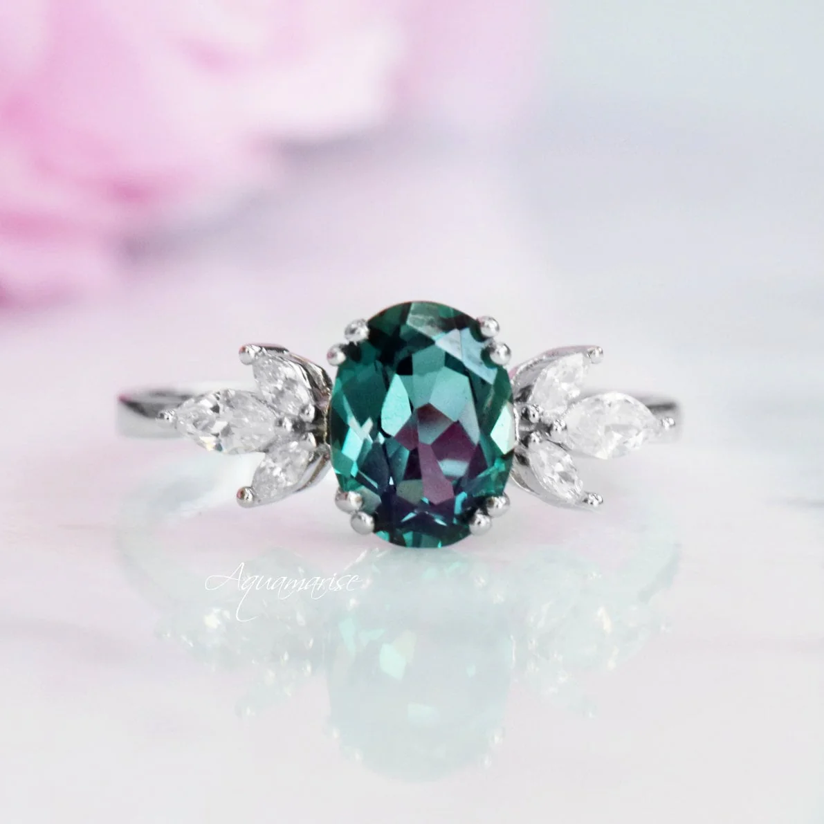 Eva Alexandrite Engagement Ring in 14K White Gold - Image 4