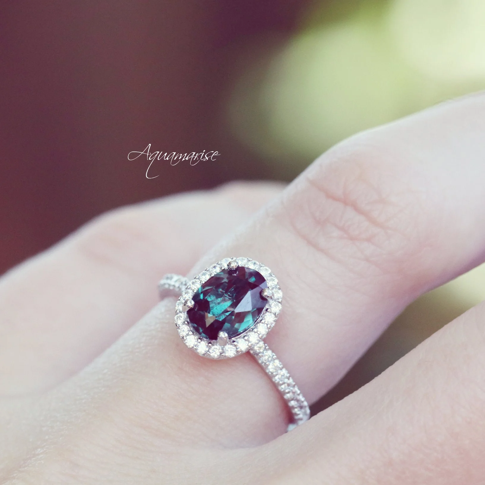 Iris Oval Alexandrite Engagement Ring in 14K White Gold - Image 3
