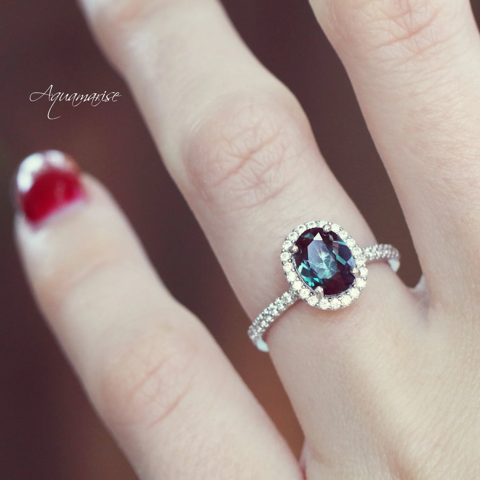 Iris Oval Alexandrite Engagement Ring in 14K White Gold - Image 4