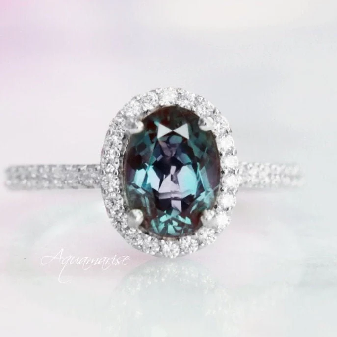 Iris Oval Alexandrite Engagement Ring in 14K White Gold - Image 5