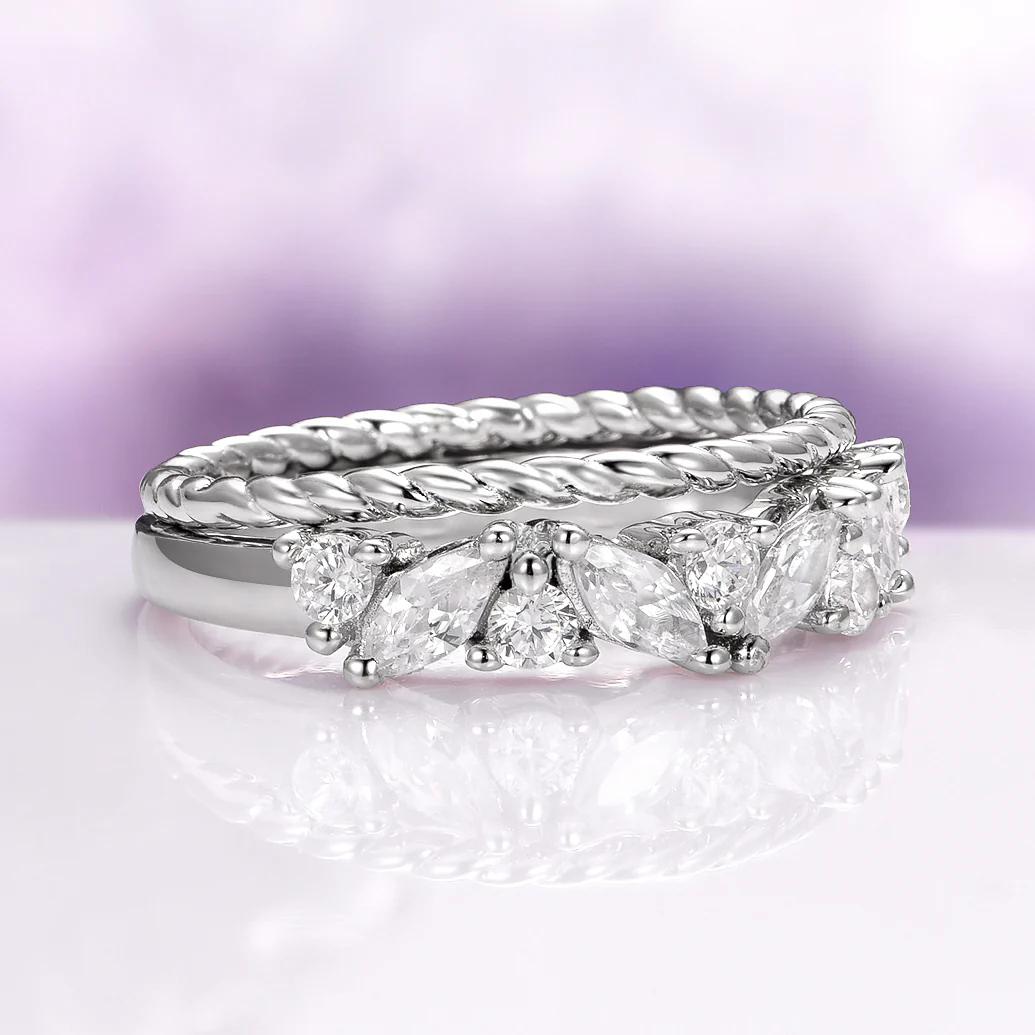 Willow Marquise Diamond Wedding Ring Set in 14K White Gold - Image 4