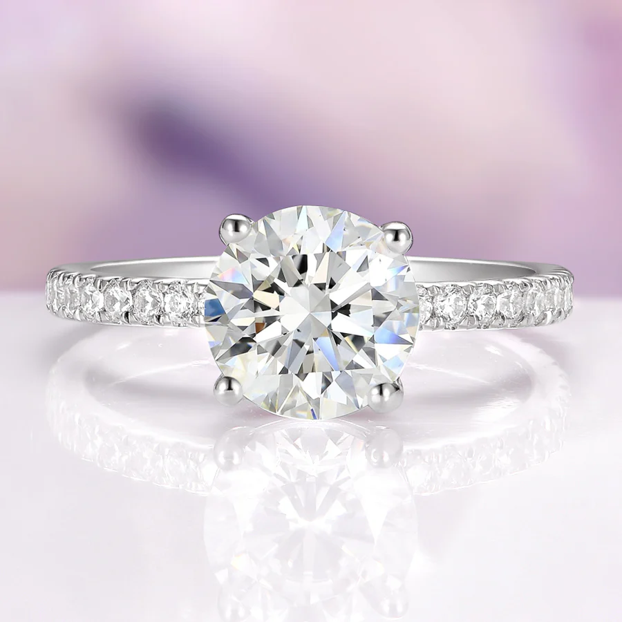Round Lab-Grown Diamond Engagement Ring in 14K White Gold (IGI Certified)