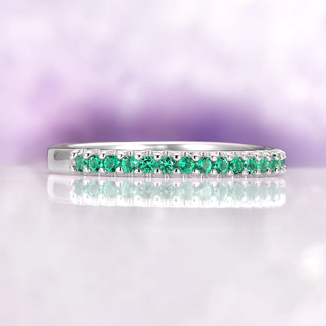 Minimalist Emerald Wedding Band in Sterling Silver (2mm) - Image 4