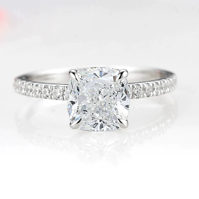 Cushion Cut Lab-Grown Diamond Engagement Ring- 14K White Gold (IGI Certified)