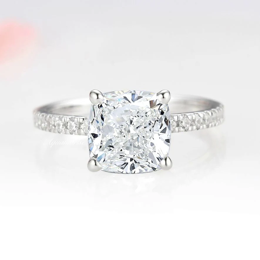 Cushion Cut Lab-Grown Diamond Engagement Ring- 14K White Gold (IGI Certified)
