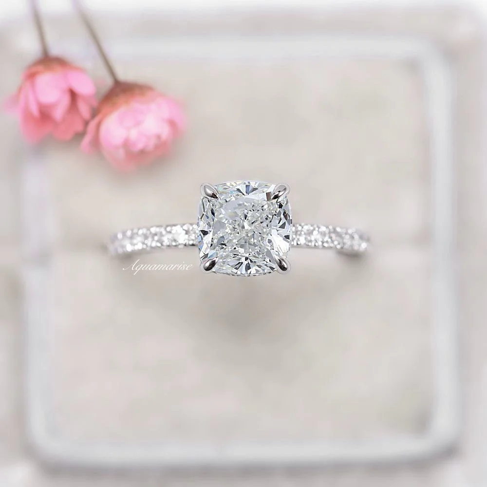 Cushion Cut Lab-Grown Diamond Engagement Ring- 14K White Gold (IGI Certified) - Image 2