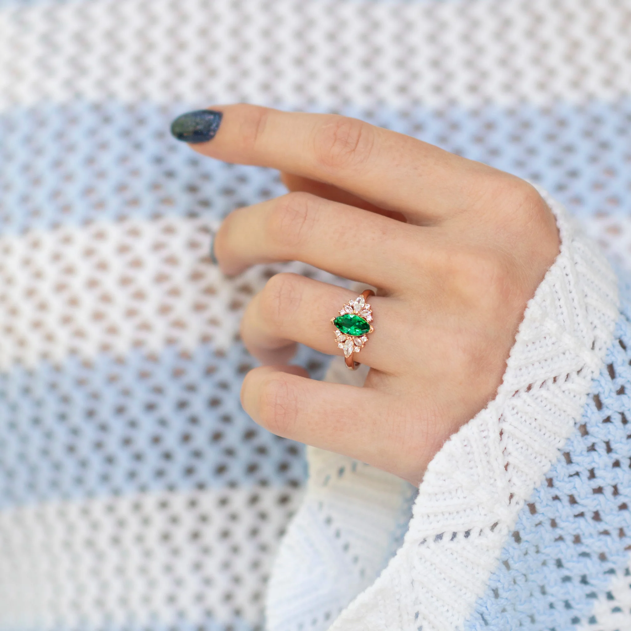 Adeline Marquise Emerald Ring in 14K Solid Rose Gold - Image 2