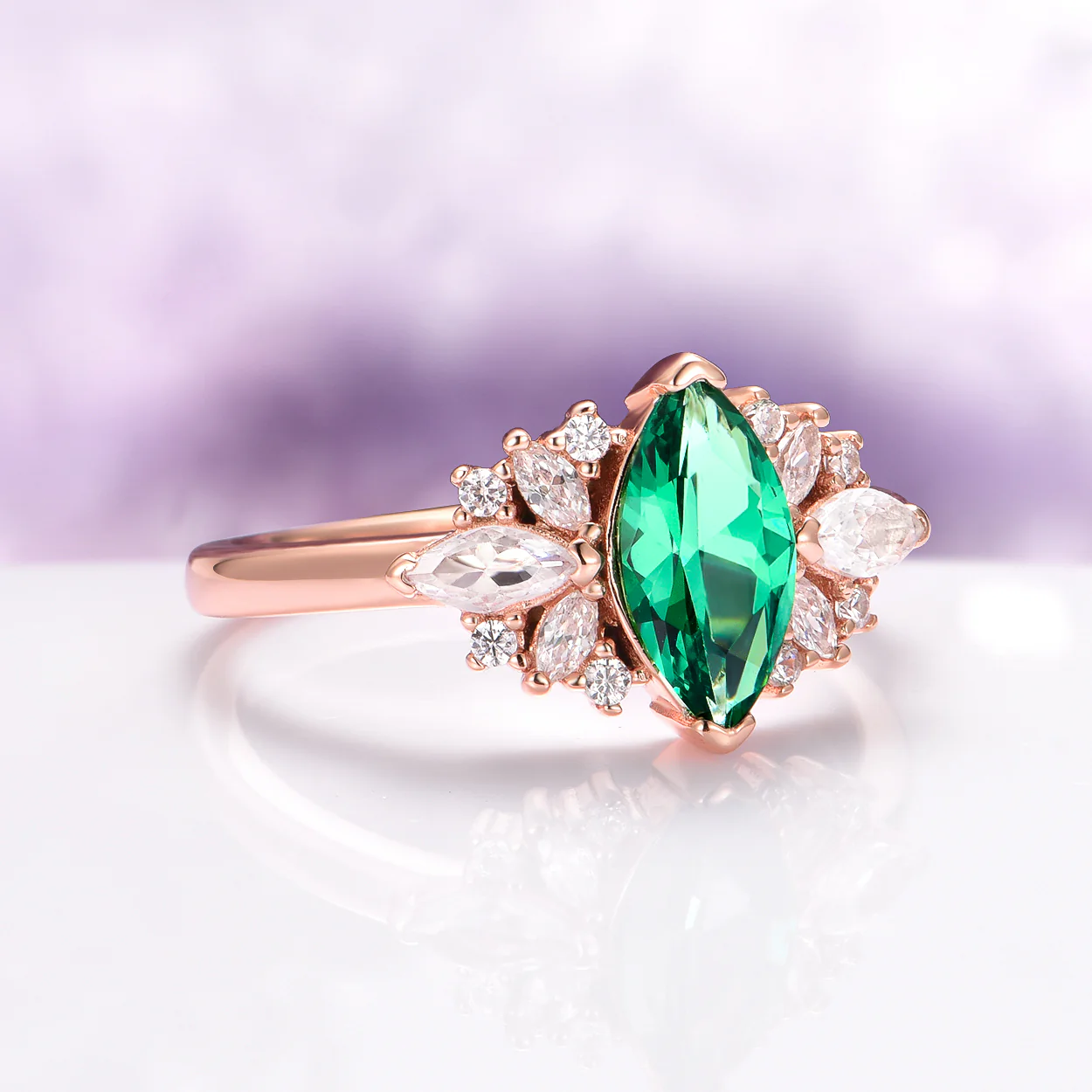 Adeline Marquise Emerald Ring in 14K Solid Rose Gold - Image 4