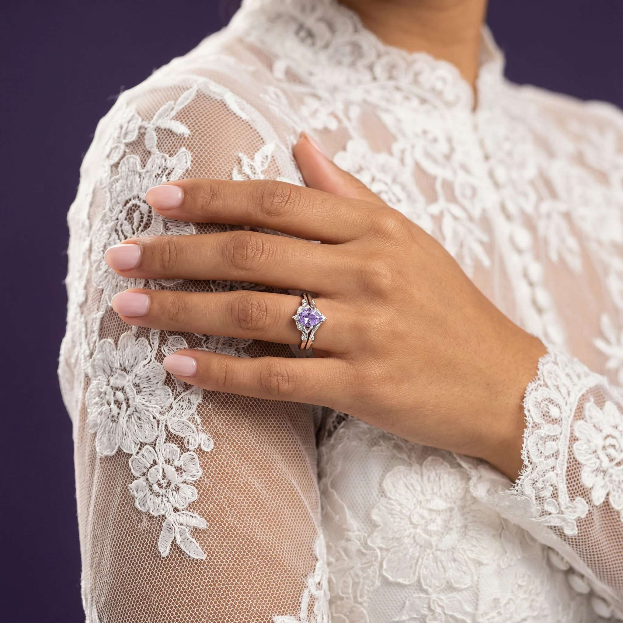 Fireworks Cut Lavender Sapphire Engagement Ring Set in Sterling Silver - Image 3