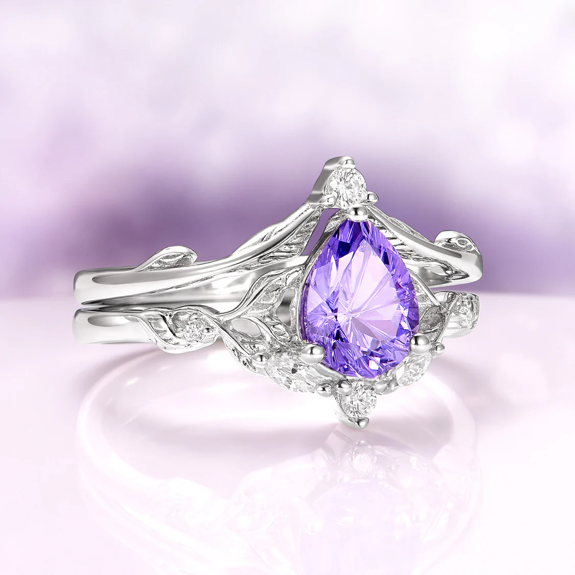 Fireworks Cut Lavender Sapphire Engagement Ring Set in Sterling Silver - Image 5