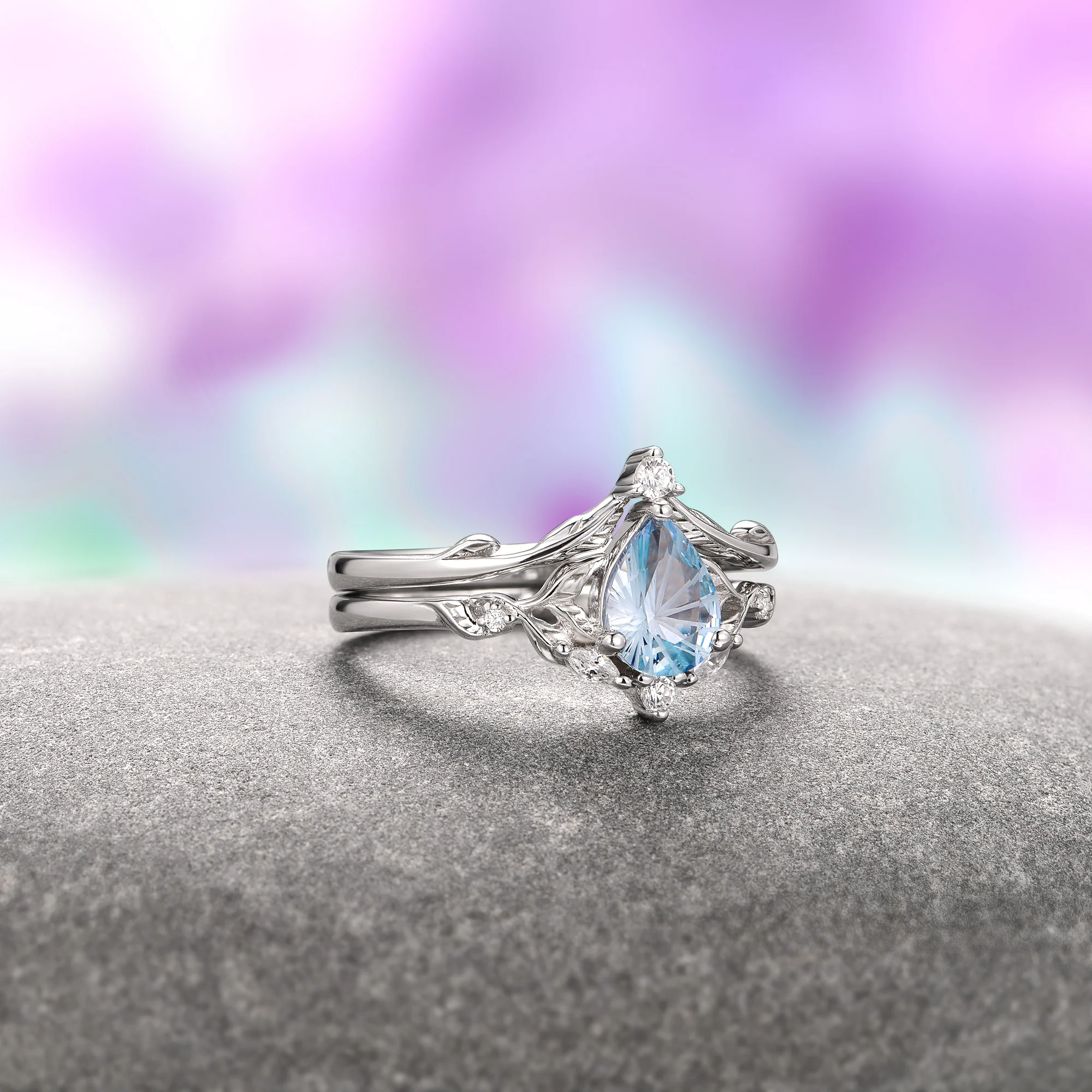 Fireworks Cut Aquamarine Engagement Ring Set in Sterling Silver (Fantasy Cut) - Image 3