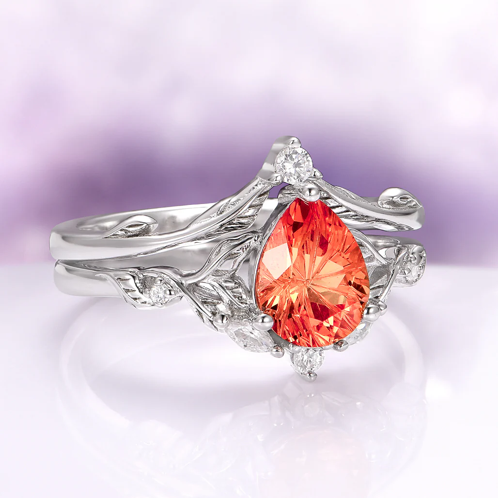 Fireworks Cut Padparadscha Sapphire Engagement Ring Set in Sterling Silver - Image 3