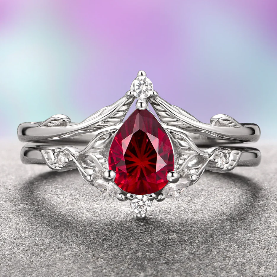 Fireworks Cut Lab-Grown Ruby Engagement Ring Set in Sterling Silver (Fantasy Cut)
