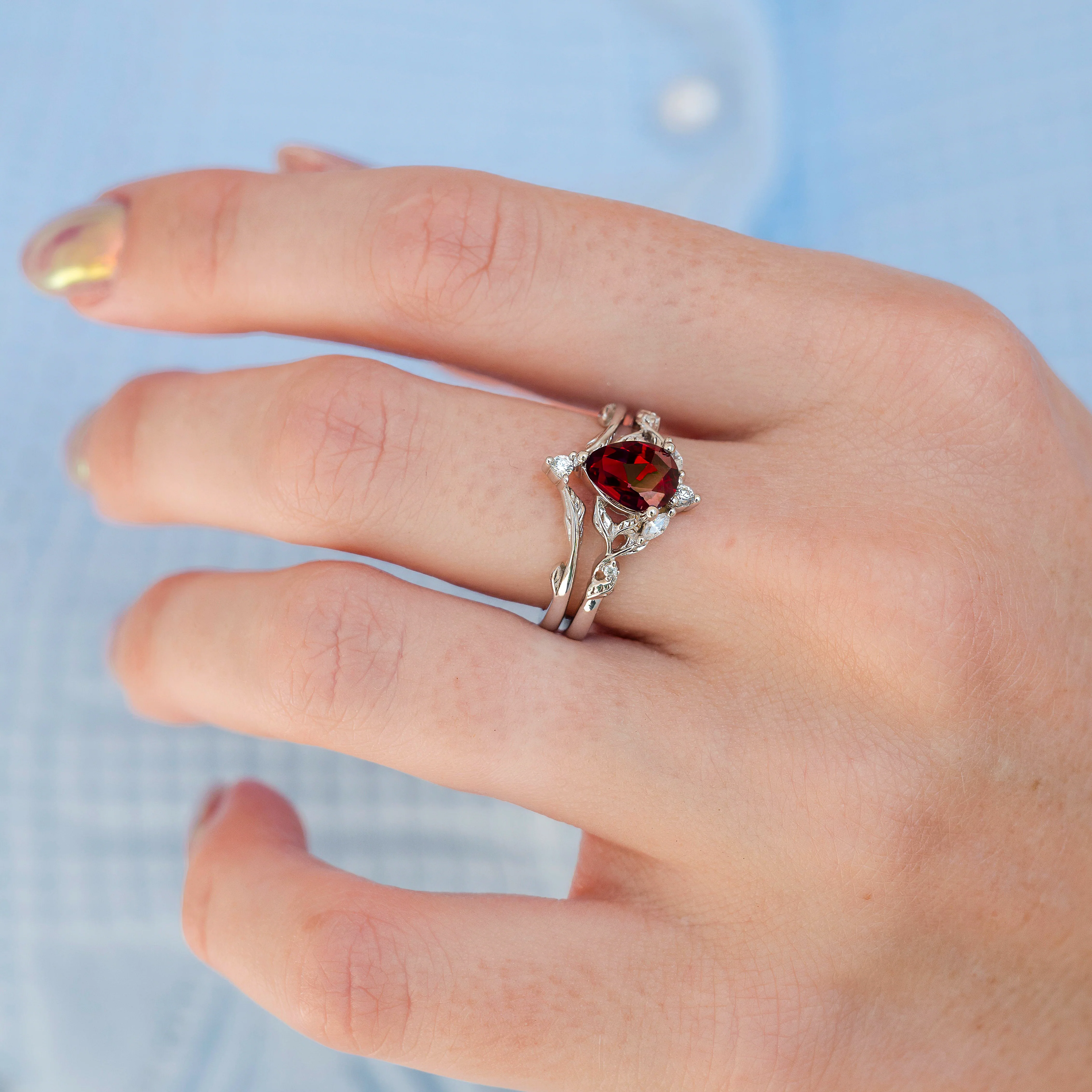Fireworks Cut Lab-Grown Ruby Engagement Ring Set in Sterling Silver (Fantasy Cut) - Image 2