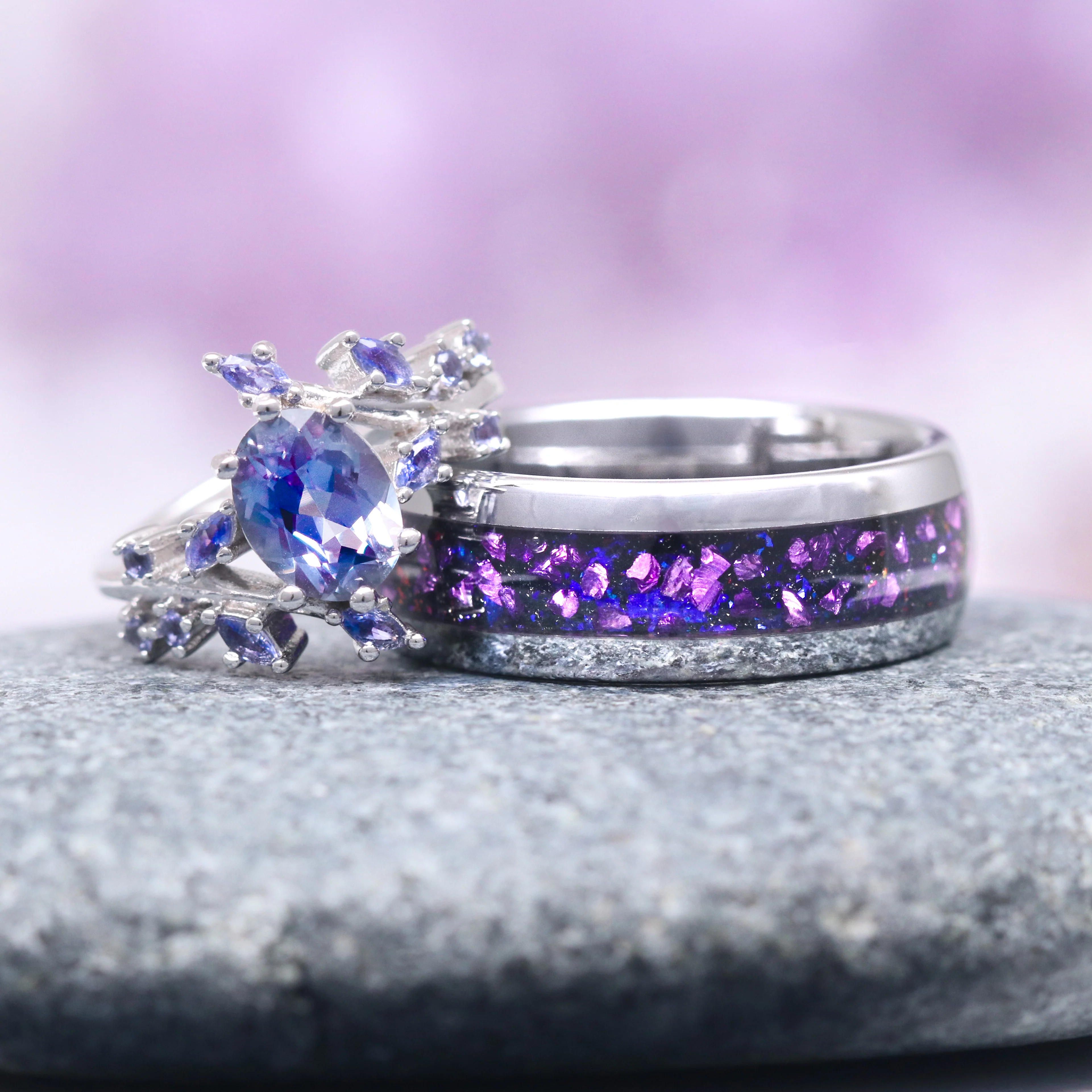Alexandrite & Cornflower Sapphire Fairy Leaf Ring in Sterling Silver - Image 3