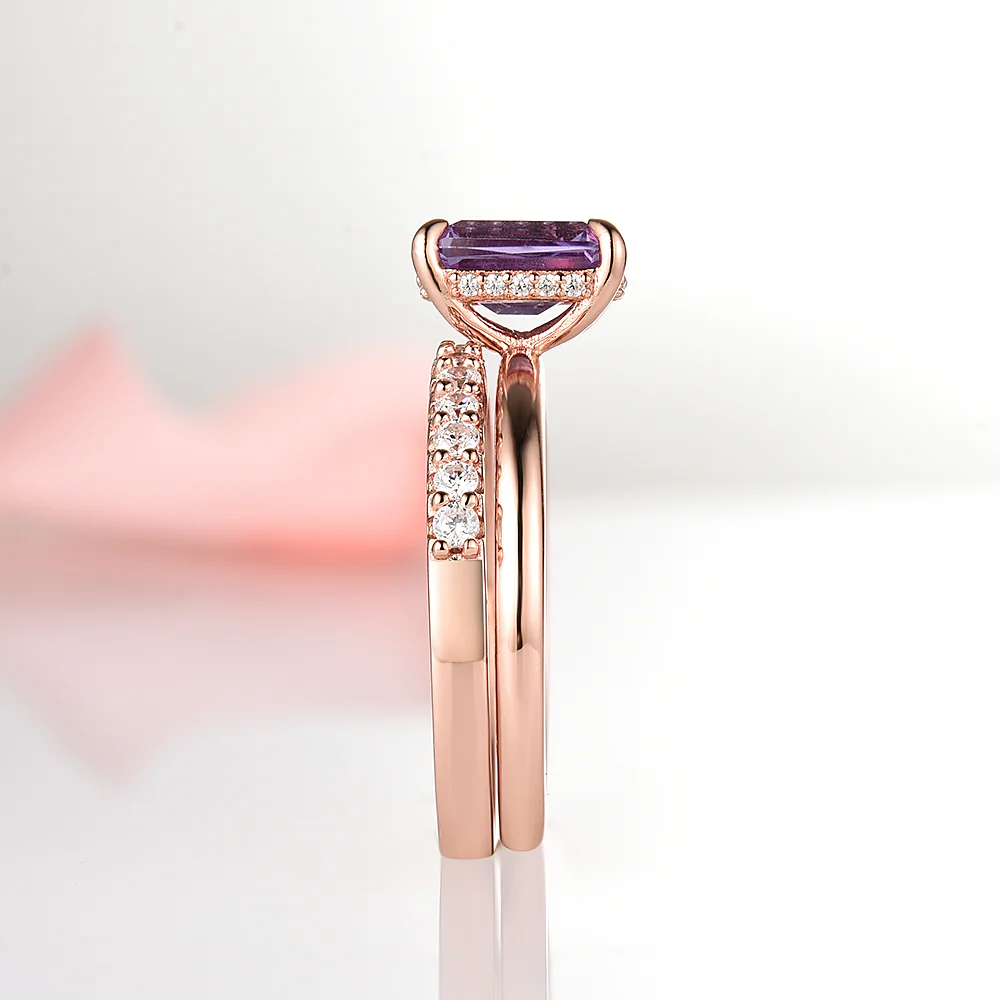 Alexandrite Engagement Ring Set- 14K Rose Gold Vermeil - Image 10