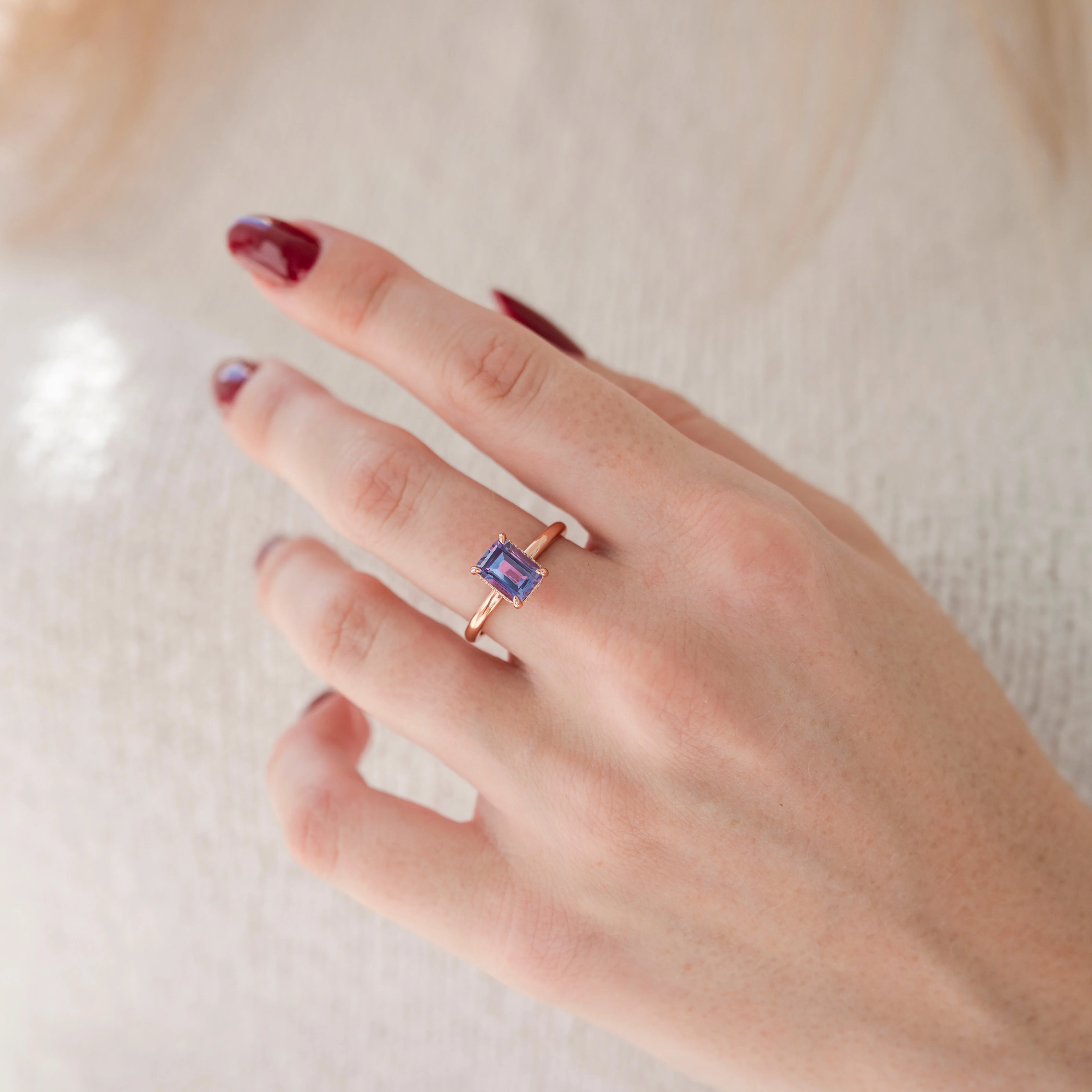 Alexandrite Engagement Ring Set- 14K Rose Gold Vermeil - Image 7