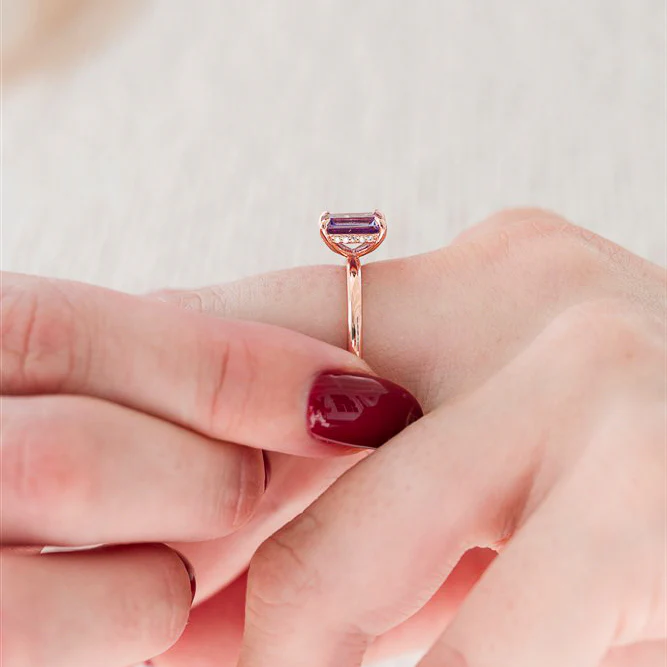 Alexandrite Engagement Ring Set- 14K Rose Gold Vermeil - Image 8