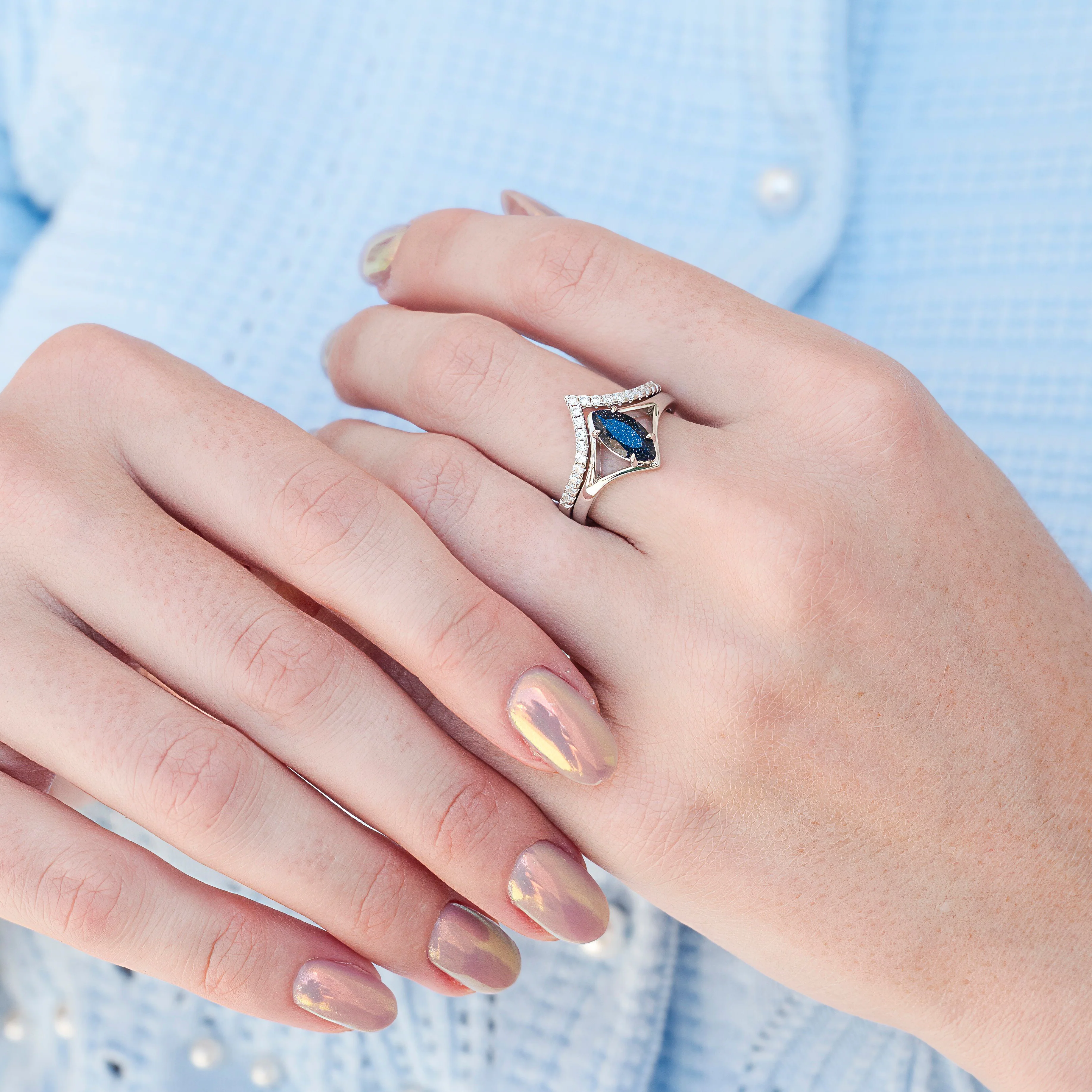 Starry Night Engagement Ring Set in Sterling Silver - Image 3