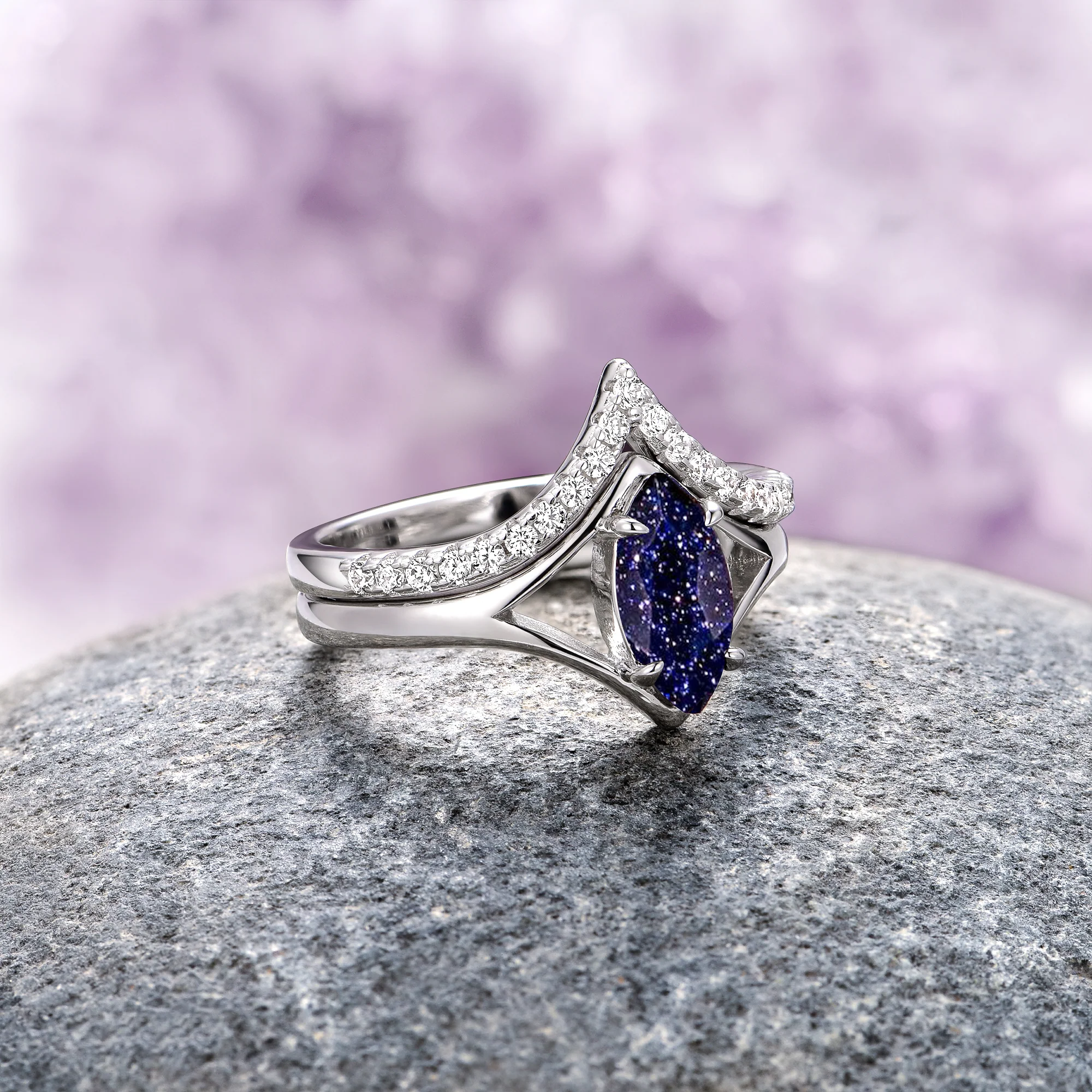 Starry Night Engagement Ring Set in Sterling Silver - Image 4