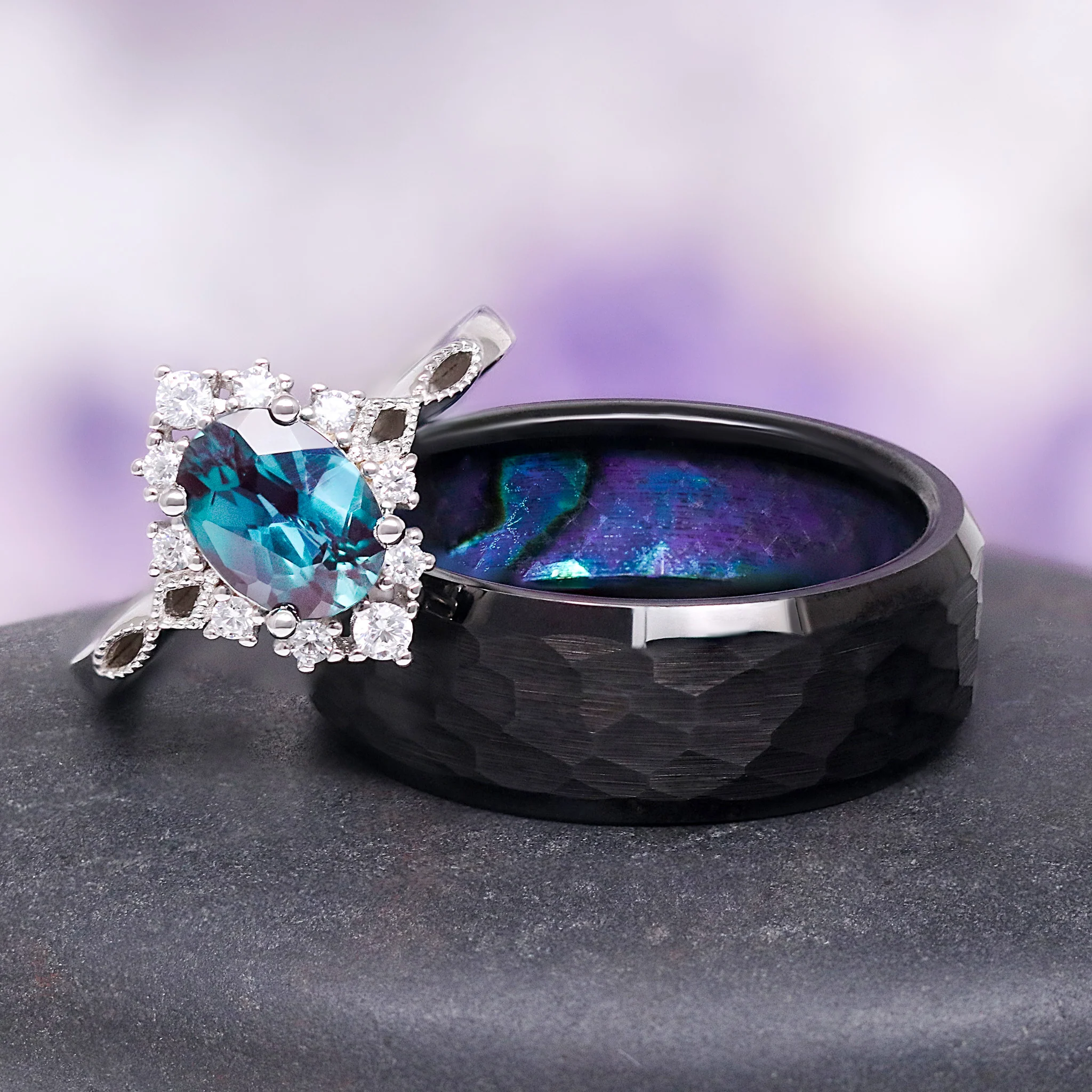 Nesta Alexandrite & Paula Shell Couples Ring Set