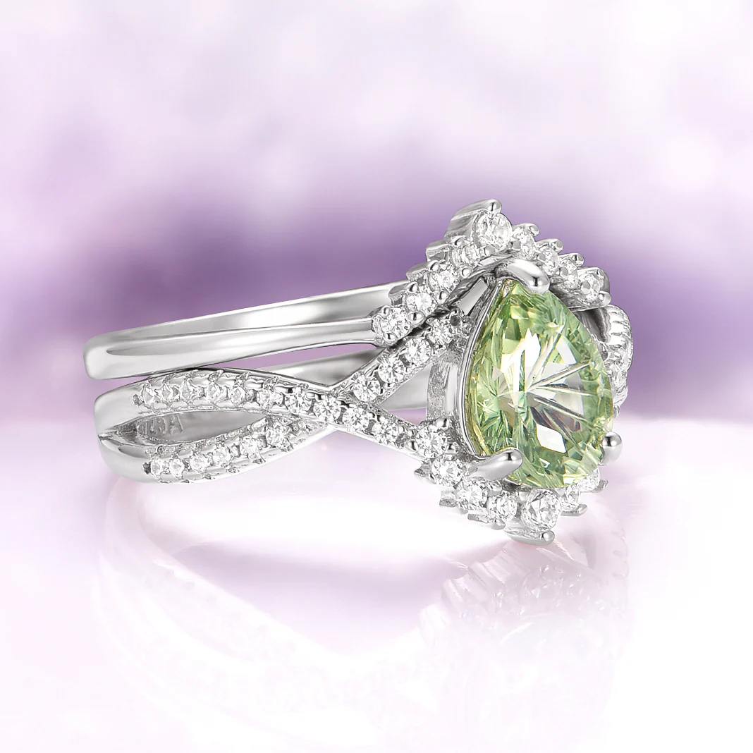 Alice Fireworks Cut Light Green Sapphire Engagement Ring Set in Sterling Silver - Image 3