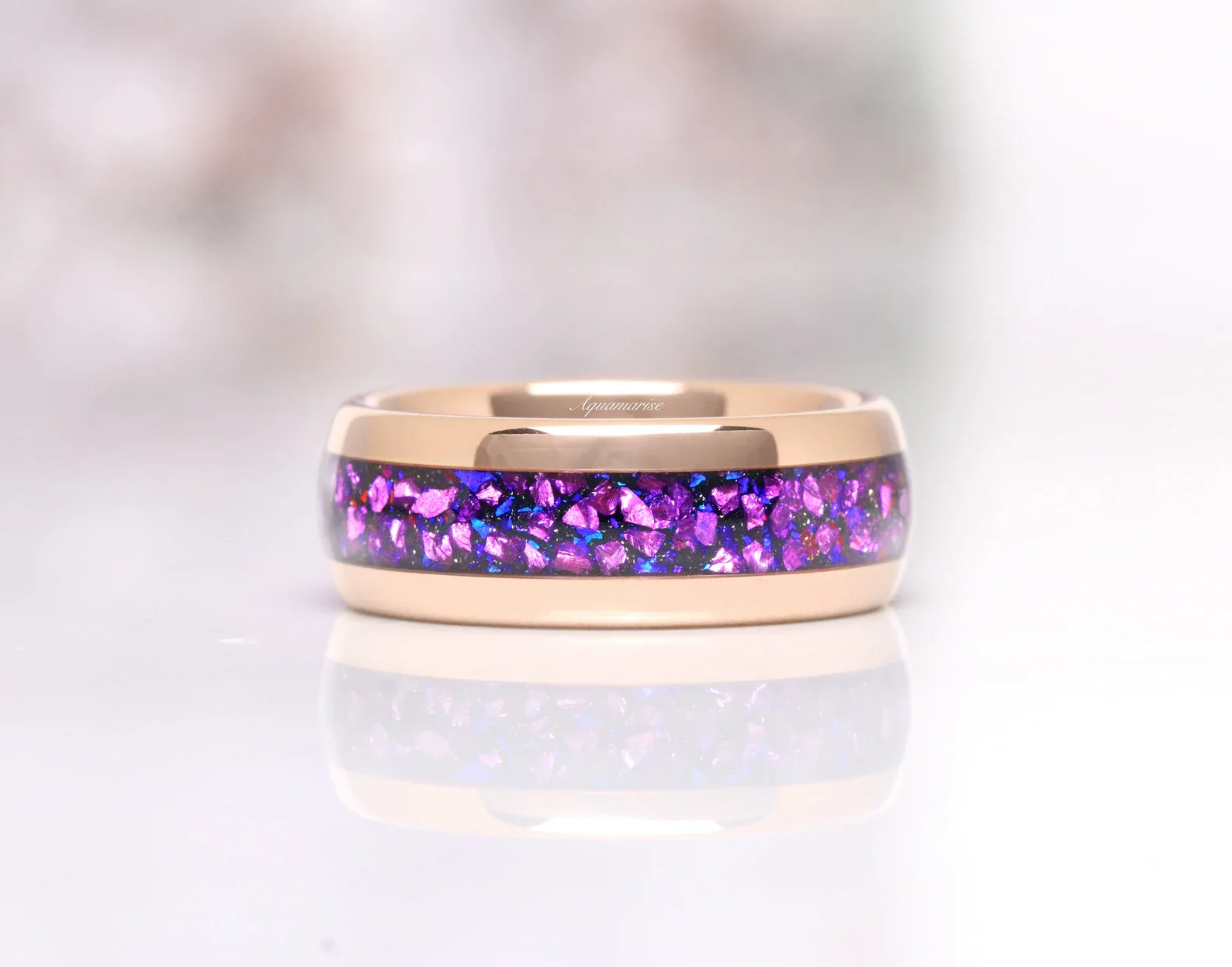 Amethyst & Galaxy Fire Opal Couples Ring Set - Image 4