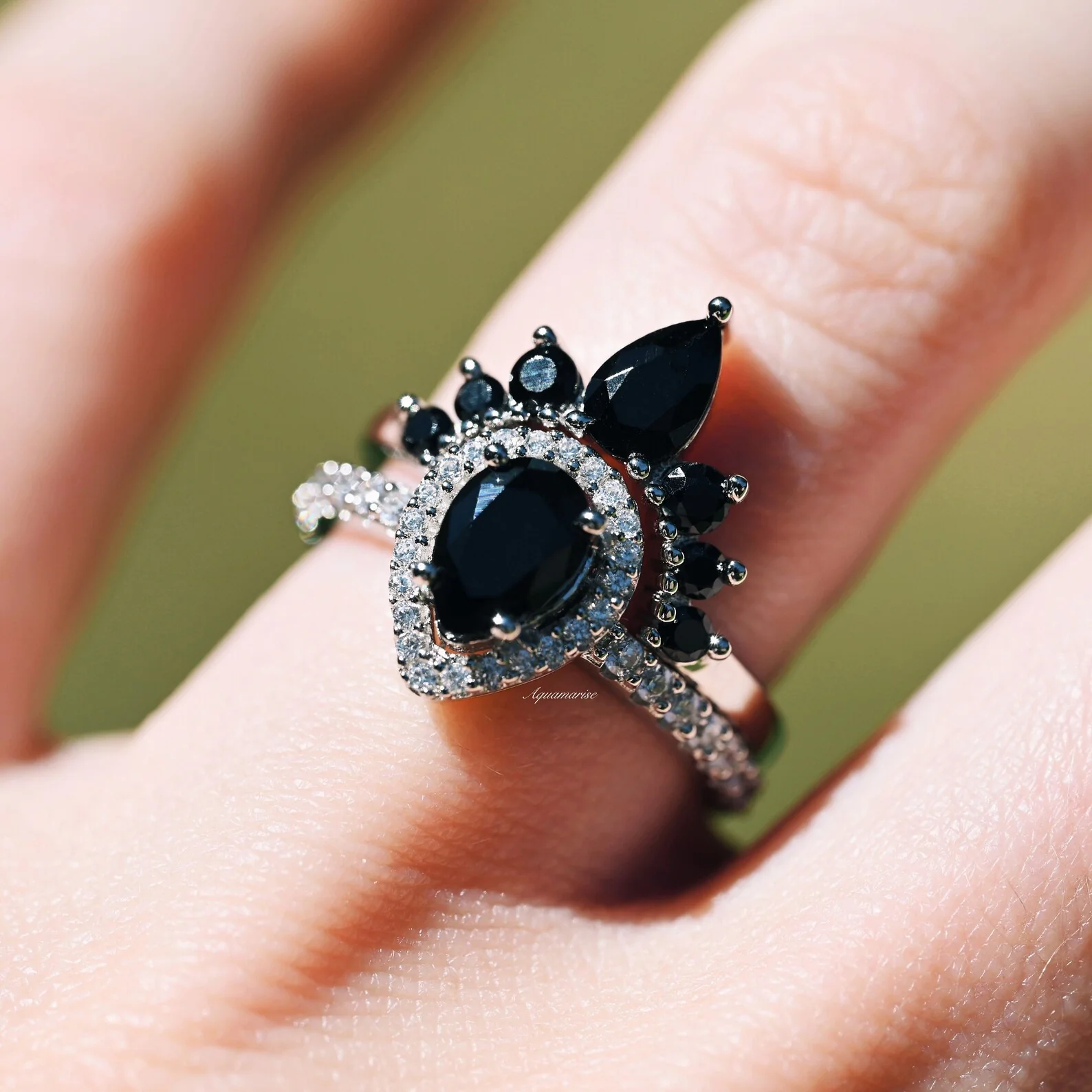 Amy Black Onyx Ring Set- 925 Sterling Silver - Image 3