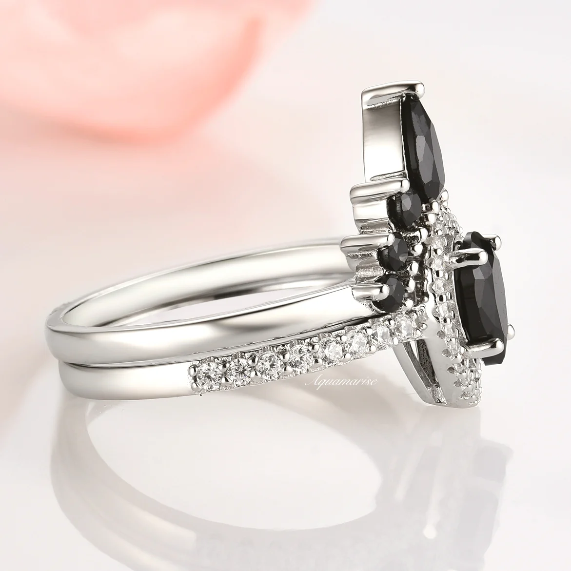 Amy Black Onyx Ring Set- 925 Sterling Silver - Image 5