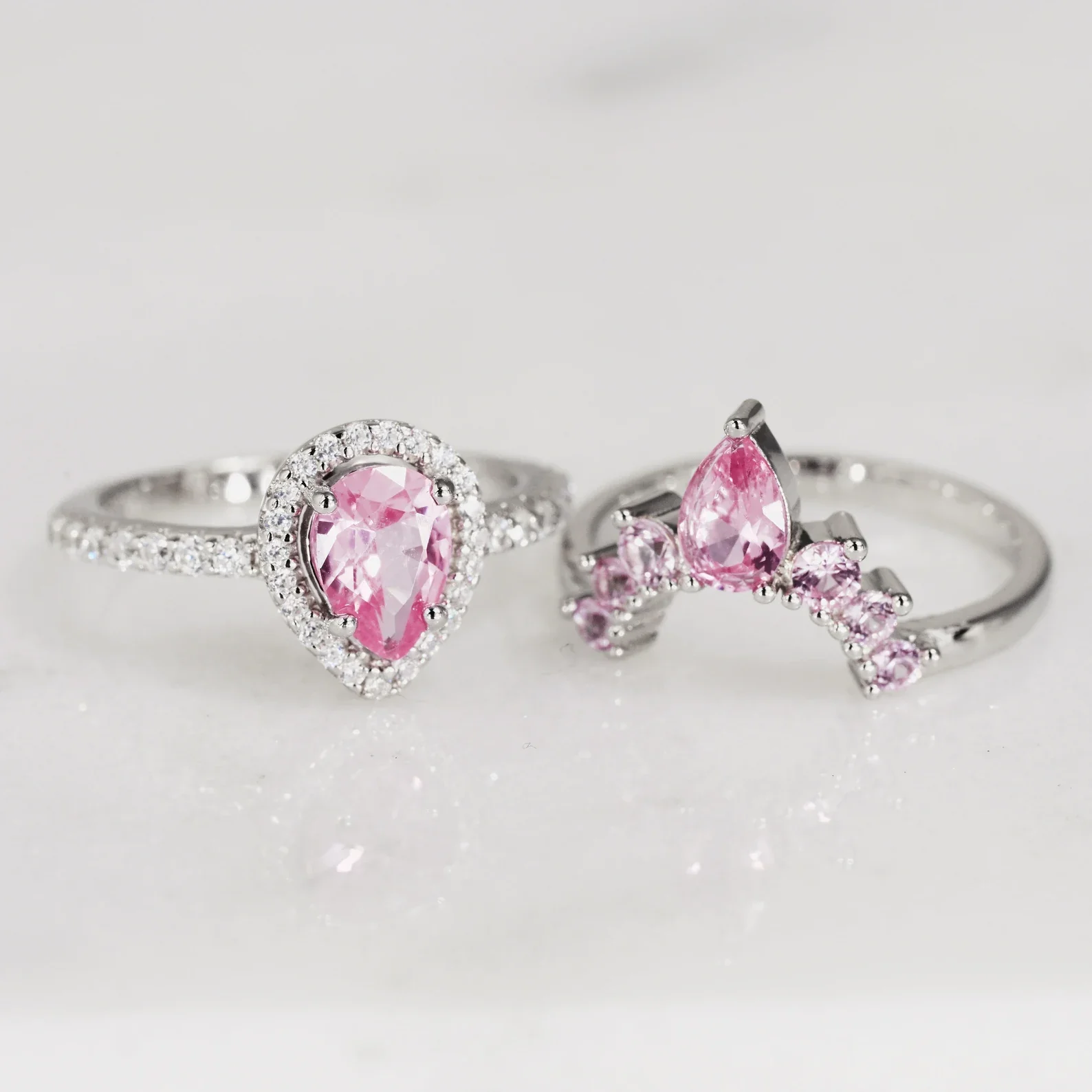 Amy Pink Sapphire Engagement Ring Set in Sterling Silver - Image 2