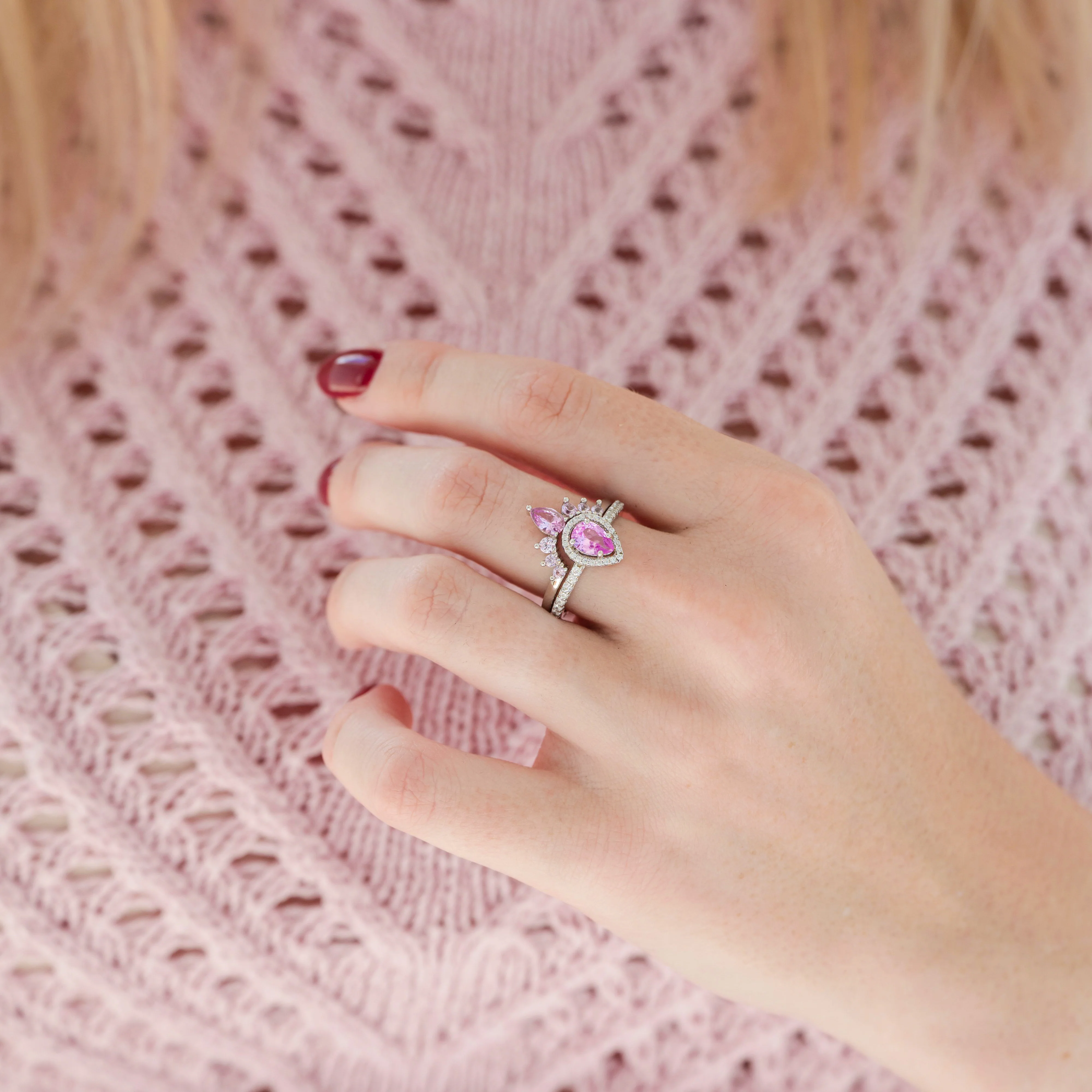 Amy Pink Sapphire Engagement Ring Set in Sterling Silver - Image 3