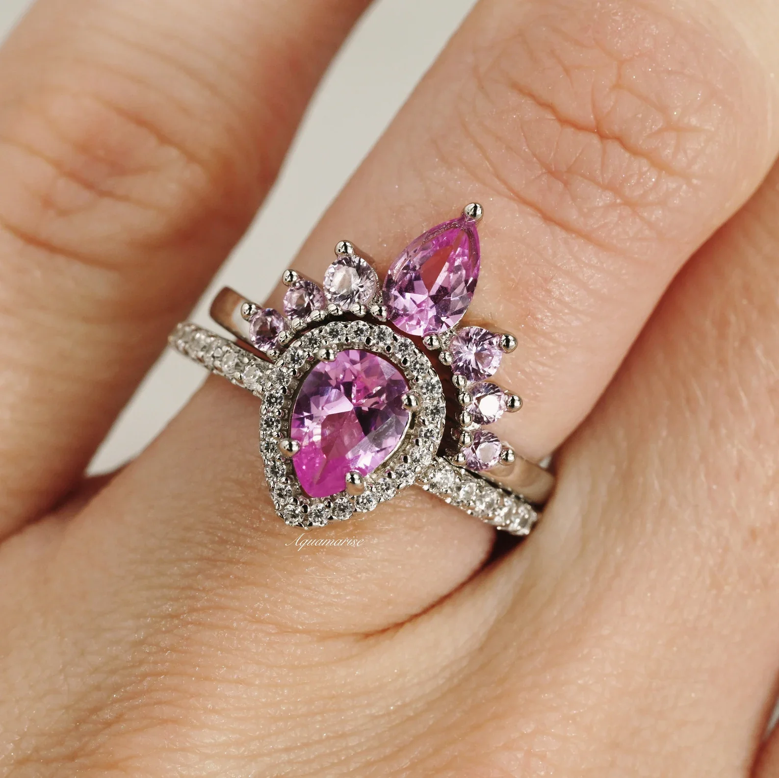 Amy Pink Sapphire Engagement Ring Set in Sterling Silver - Image 4