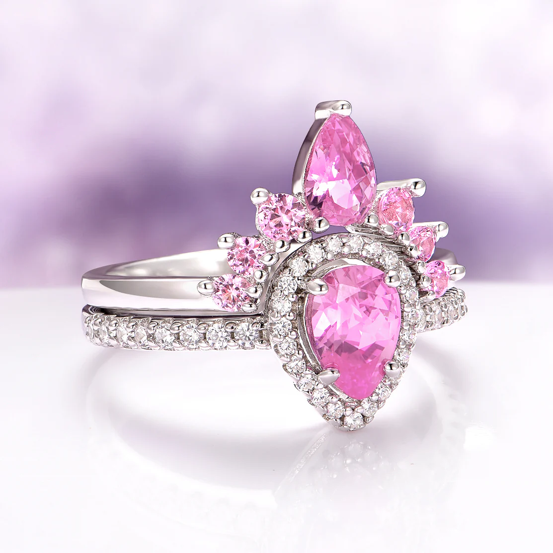Amy Pink Sapphire Engagement Ring Set in Sterling Silver - Image 5