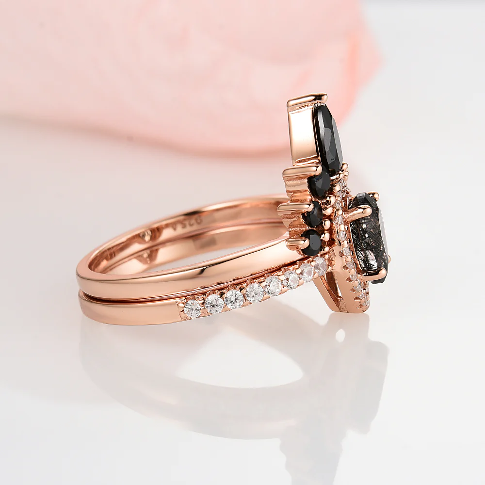 Amy Rutilated Quartz & Black Onyx Ring Set in 14K Rose Gold Vermeil - Image 5